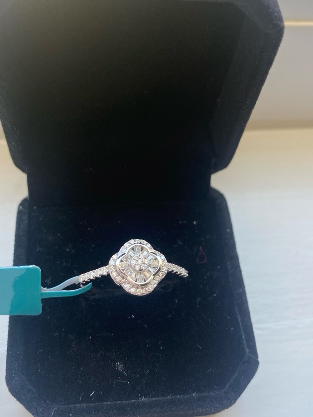 Sterling Silver Floral Halo Moissanite Ring Size 10